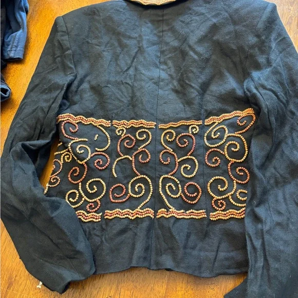 Todd Oldham vintage Black Jacket with brown Beaded Swirls medium collectable - Picture 5 of 16